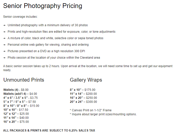 Senior pricing